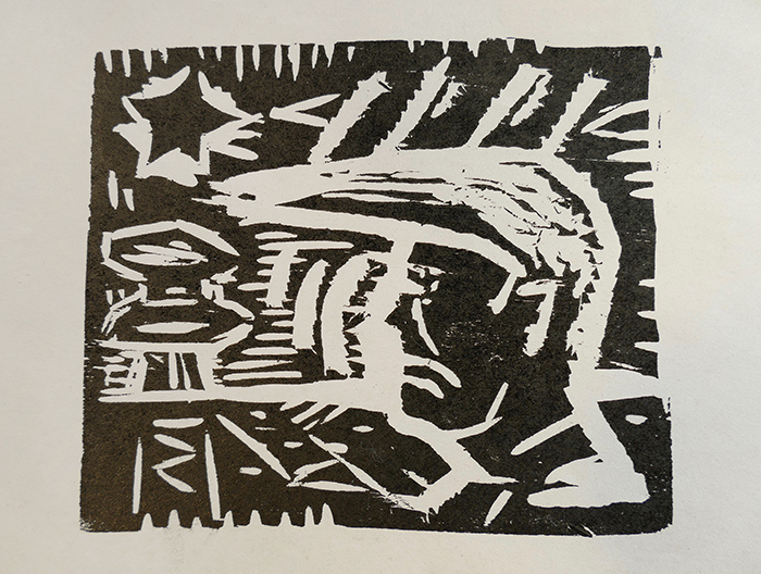 Woodcut for the poem ‘Yank’