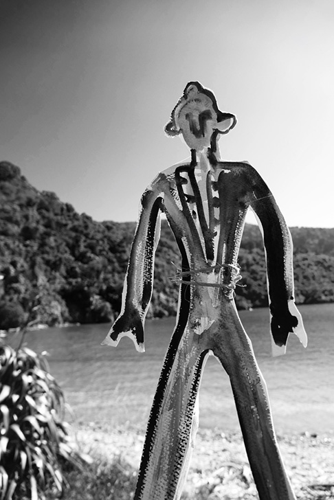 Artists paper cut out of Cook at Ships cove, Nelson, March 2017