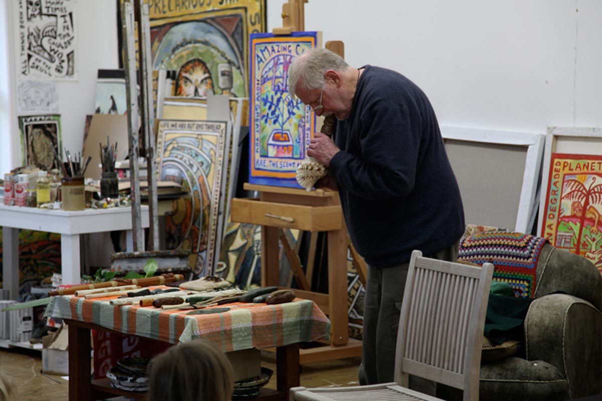 Richard Nunns performs in studio